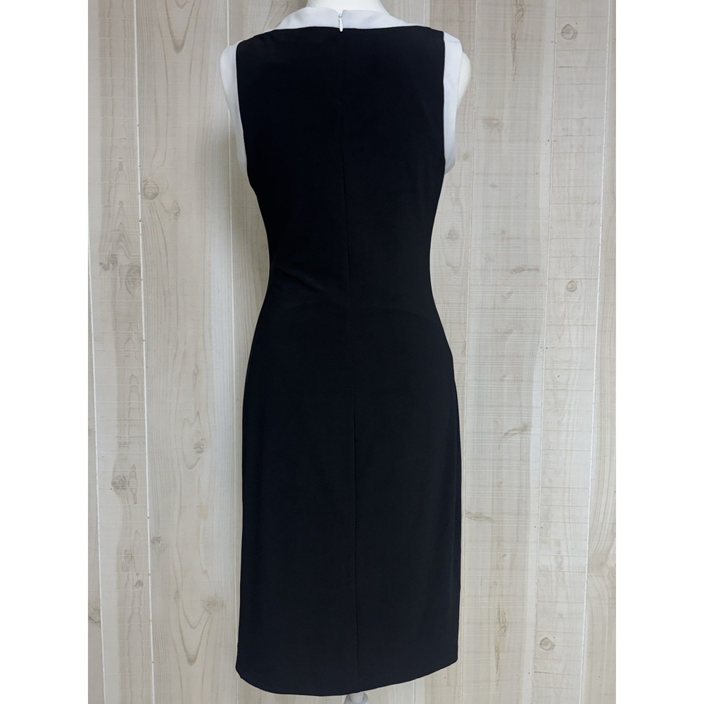Lauren Ralph Lauren Sheath Dress 8  Ruching Black White Sleeveless Minimalist - Picture 4 of 8